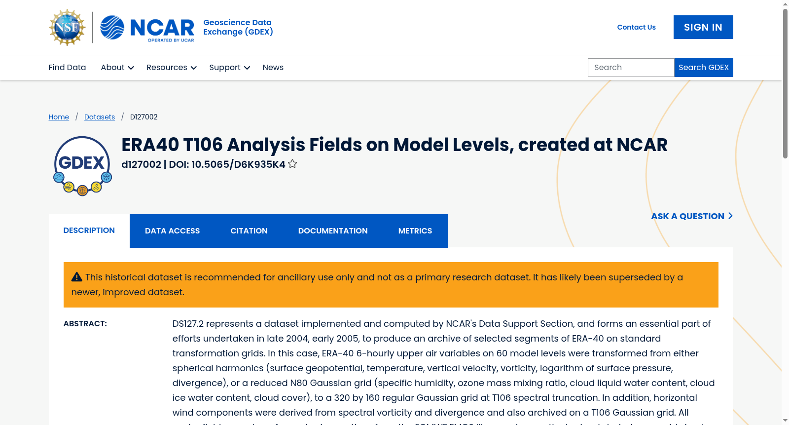 ERA40 T106 Analysis Fields on Model Levels, created at NCAR 数据集图片