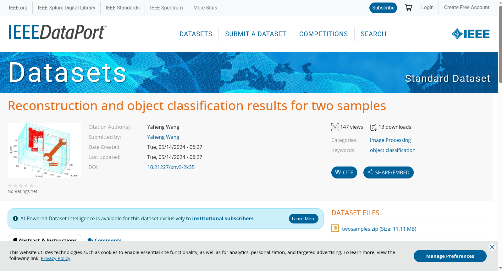 Reconstruction and object classification results for two samples 数据集图片