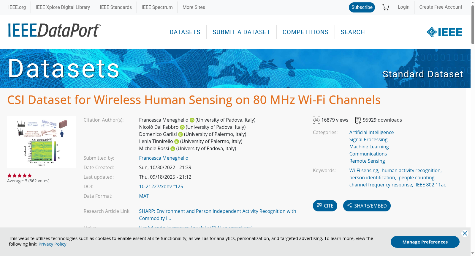 CSI Dataset for Wireless Human Sensing on 80 MHz Wi-Fi Channels 数据集图片