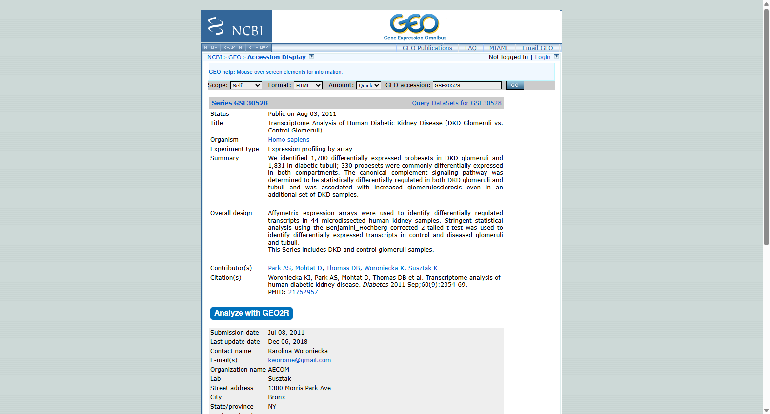 GSE30528 Diabetic nephropathy kidney expression
