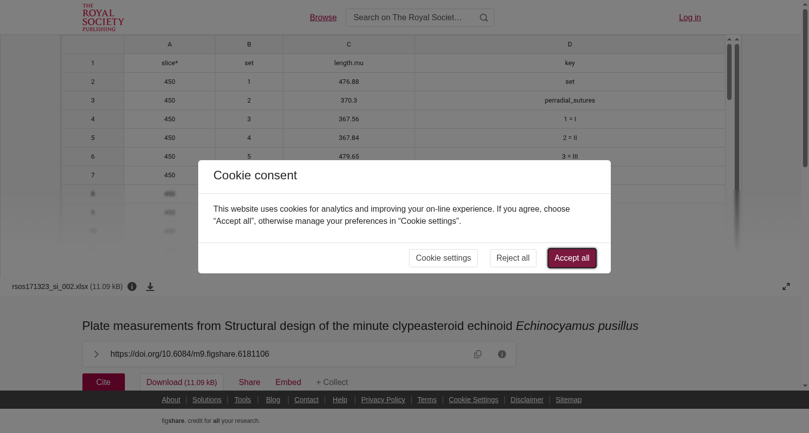 Plate measurements from Structural design of the minute clypeasteroid echinoid <i>Echinocyamus pusillus</i> 数据集图片