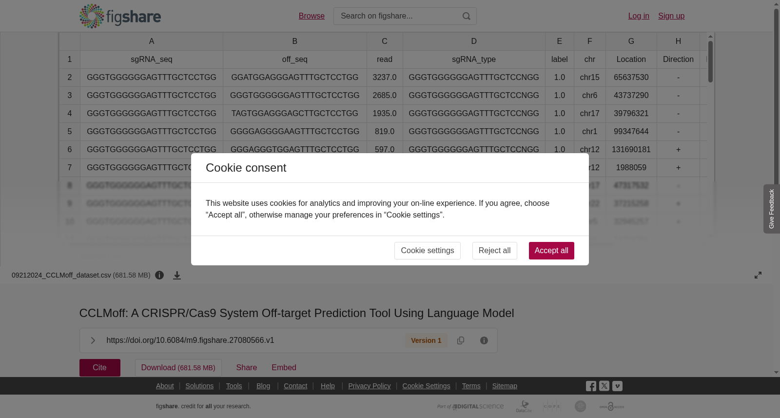 CCLMoff: A CRISPR/Cas9 System Off-target Prediction Tool Using Language Model 数据集图片