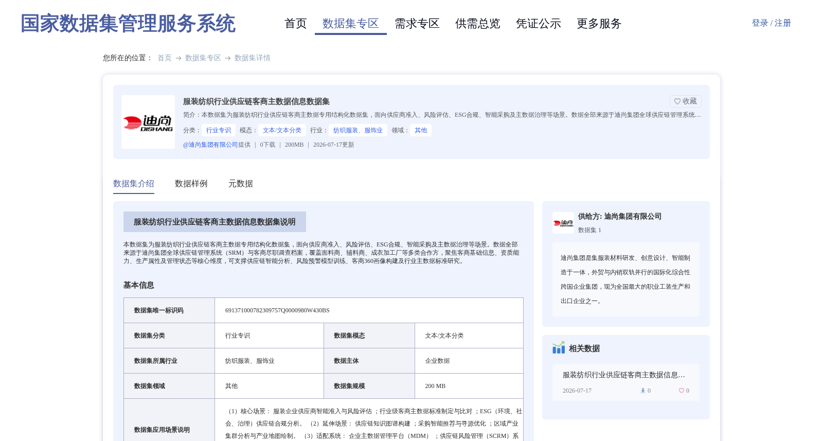 服装纺织行业供应链客商主数据信息数据集 数据集图片