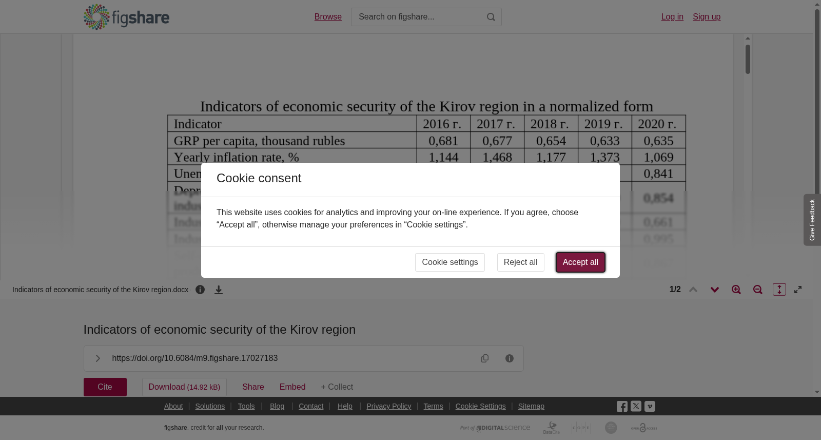 Indicators of economic security of the Kirov region 数据集图片