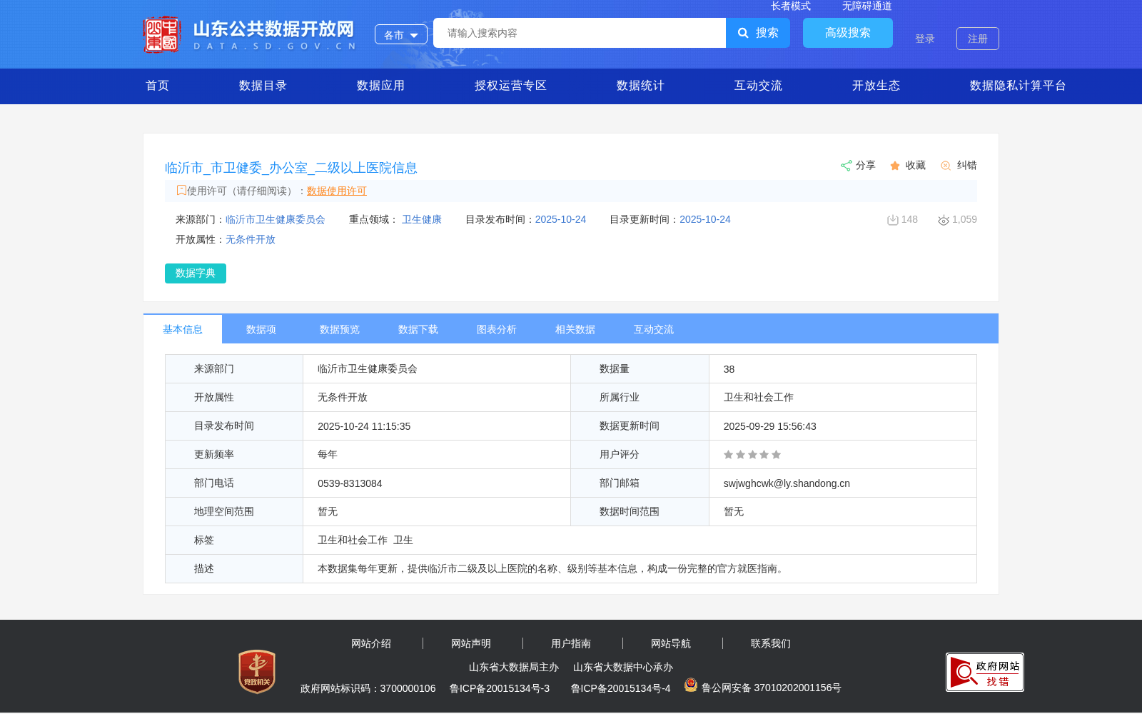 临沂市_市卫健委_办公室_二级以上医院信息 数据集图片