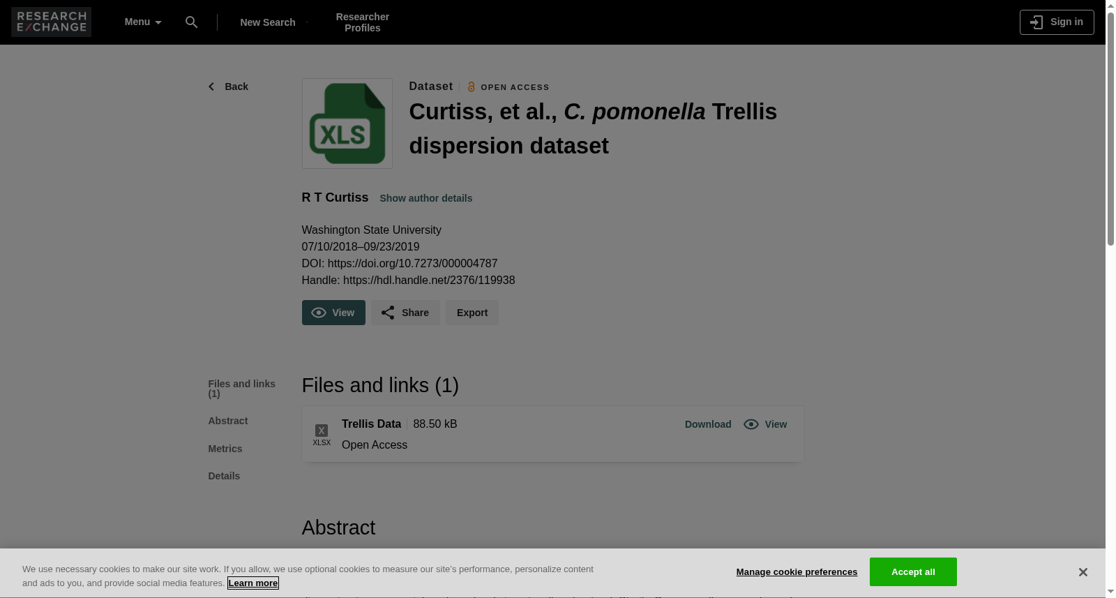 Curtiss, et al., <em>C. pomonella</em> Trellis dispersion dataset 数据集图片