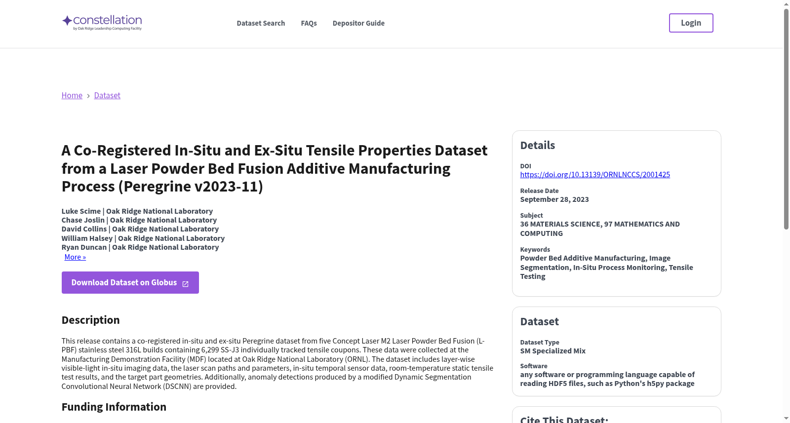 A Co-Registered In-Situ and Ex-Situ Tensile Properties Dataset from a Laser Powder Bed Fusion Additive Manufacturing Process (Peregrine v2023-11) 数据集图片