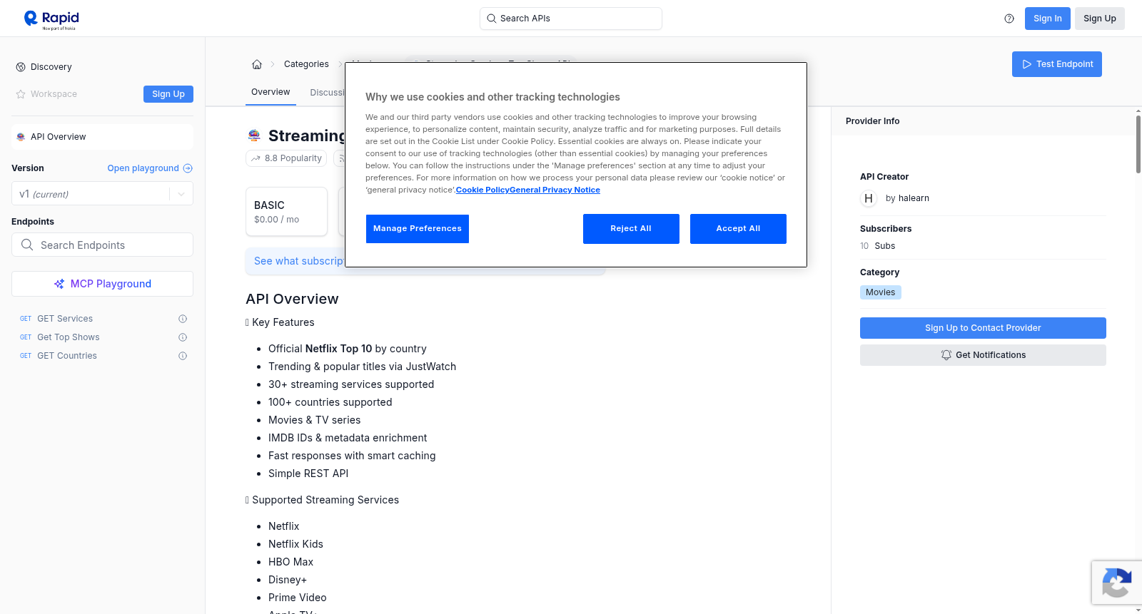 Streaming Services Top Shows API 数据集图片