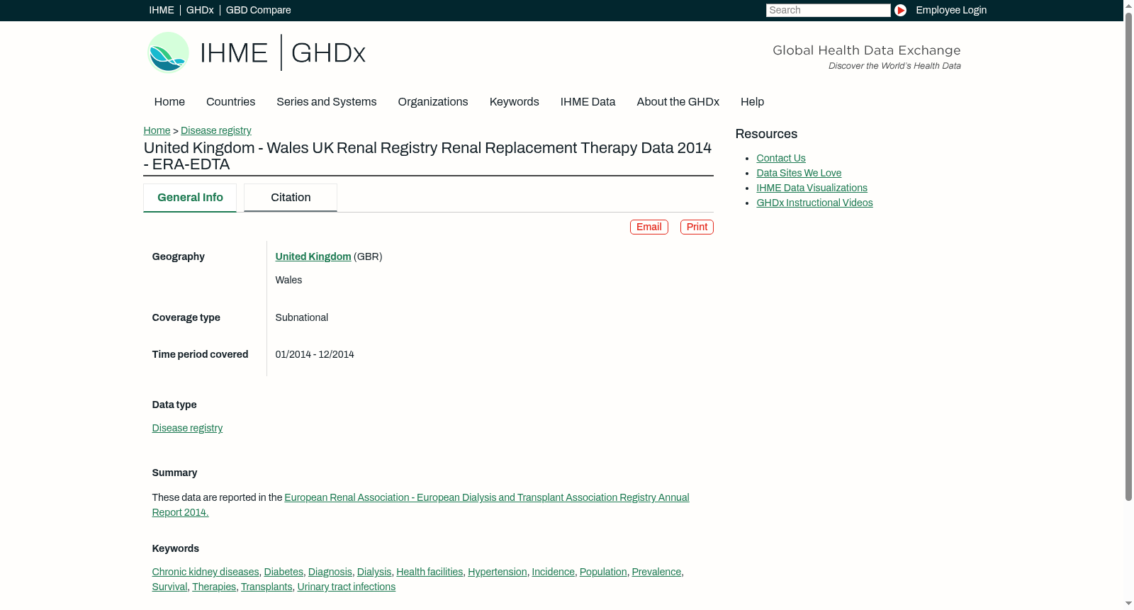 United Kingdom - Wales UK Renal Registry Renal Replacement Therapy Data 2014 - ERA-EDTA 数据集图片