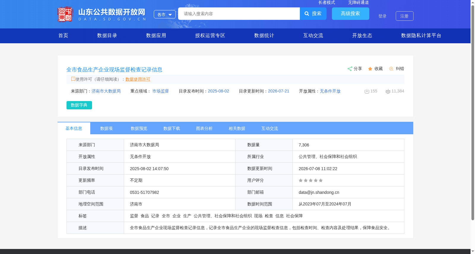 全市食品生产企业现场监督检查记录信息 数据集图片