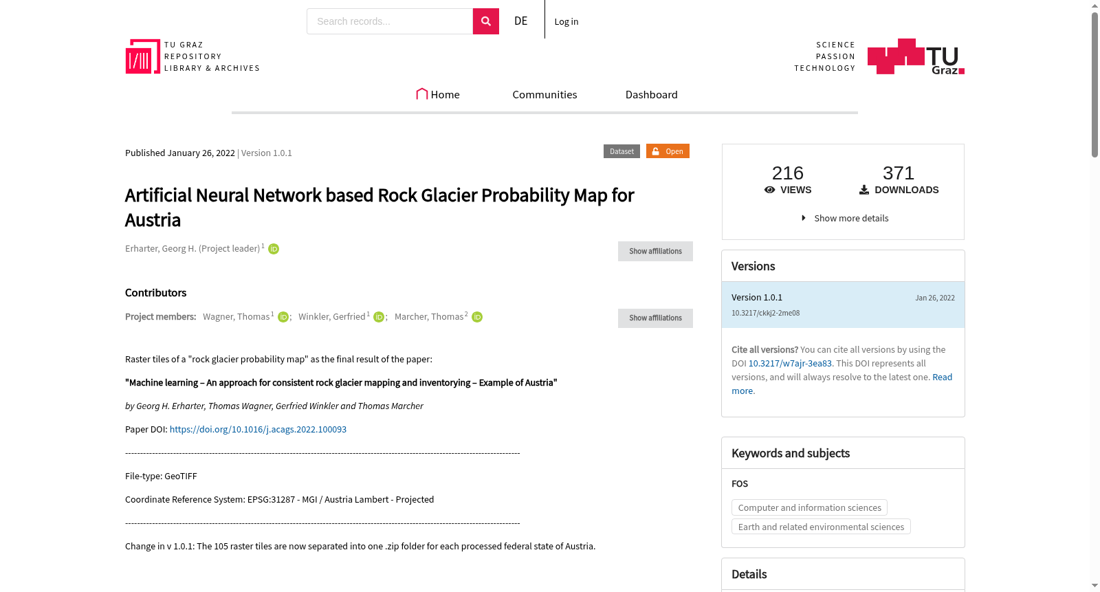 Artificial Neural Network based Rock Glacier Probability Map for Austria 数据集图片