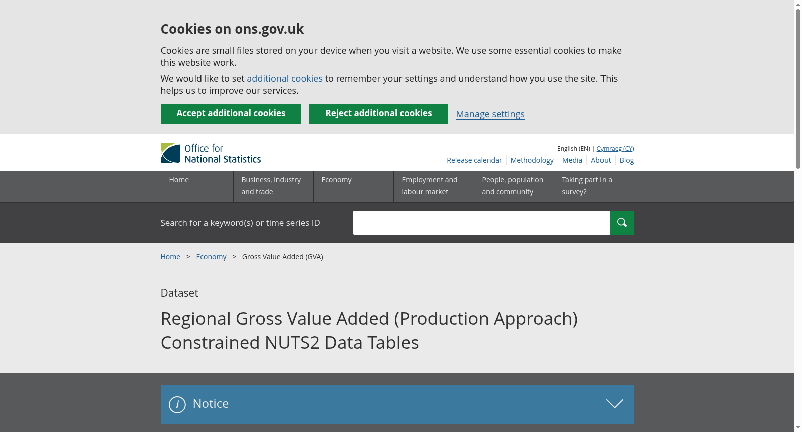 Regional Gross Value Added (Production Approach) Constrained NUTS2 Data Tables 数据集图片