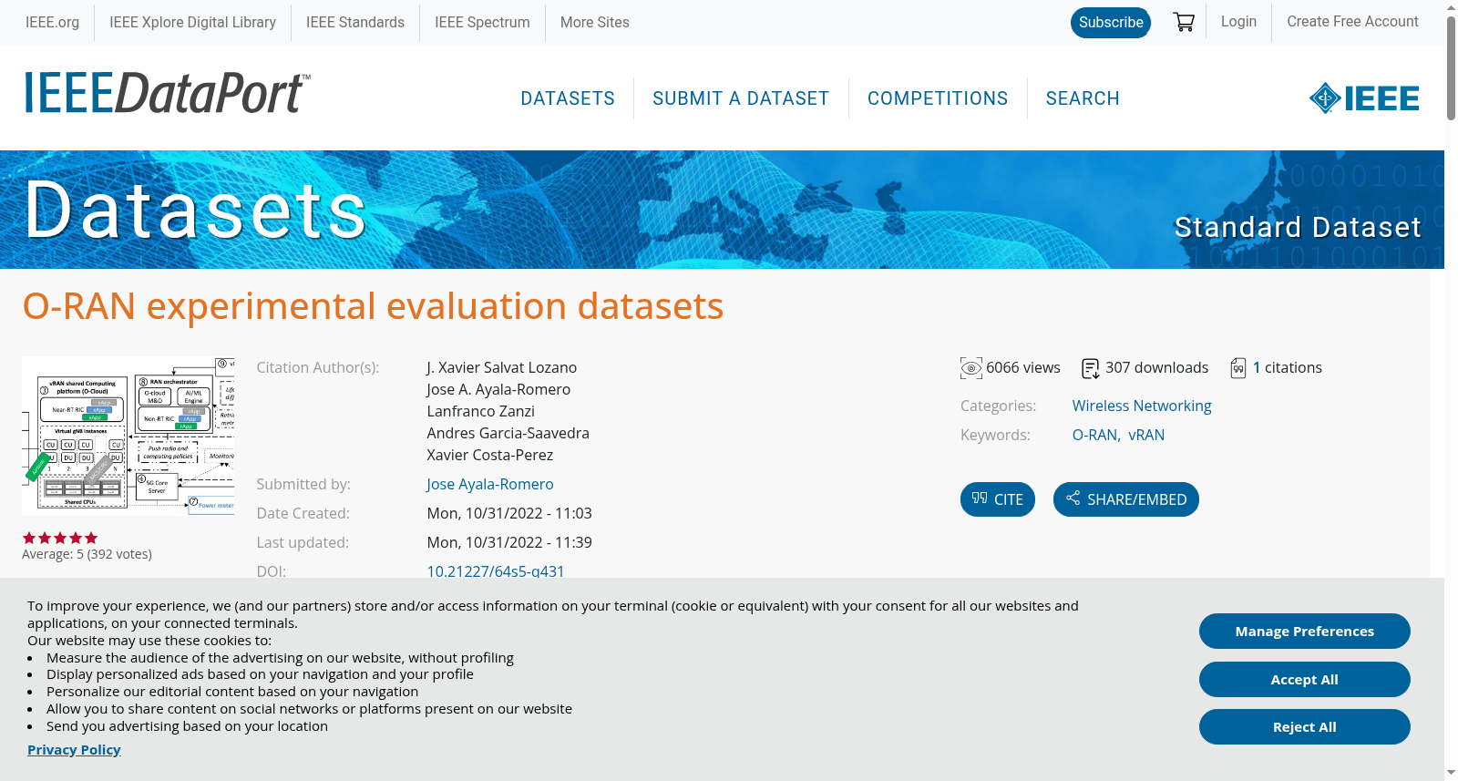 O-RAN experimental evaluation datasets 数据集图片