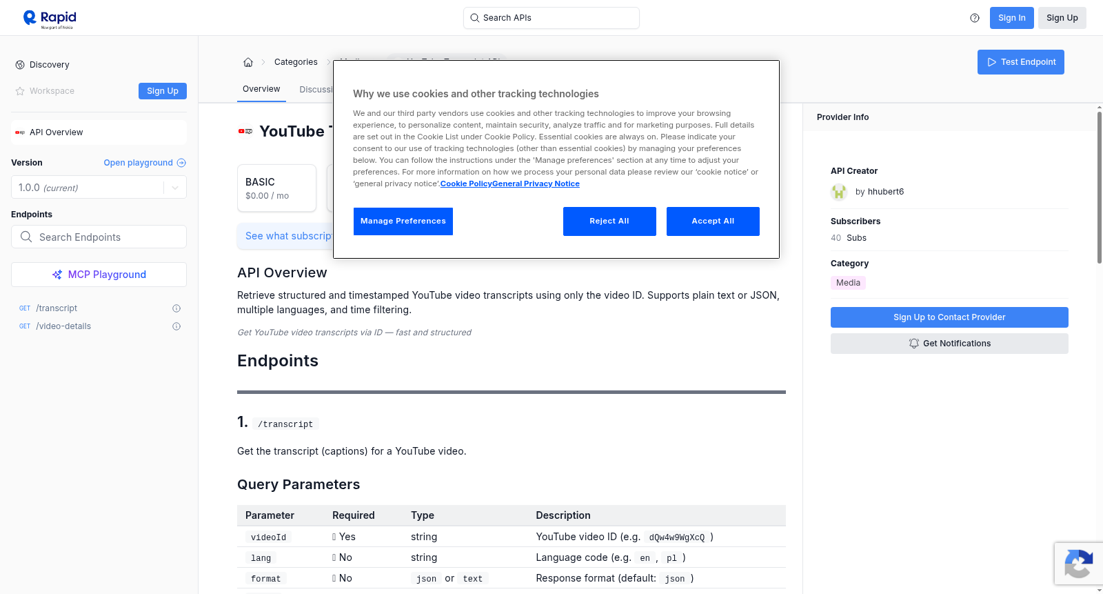 YouTube Transcript API 数据集图片