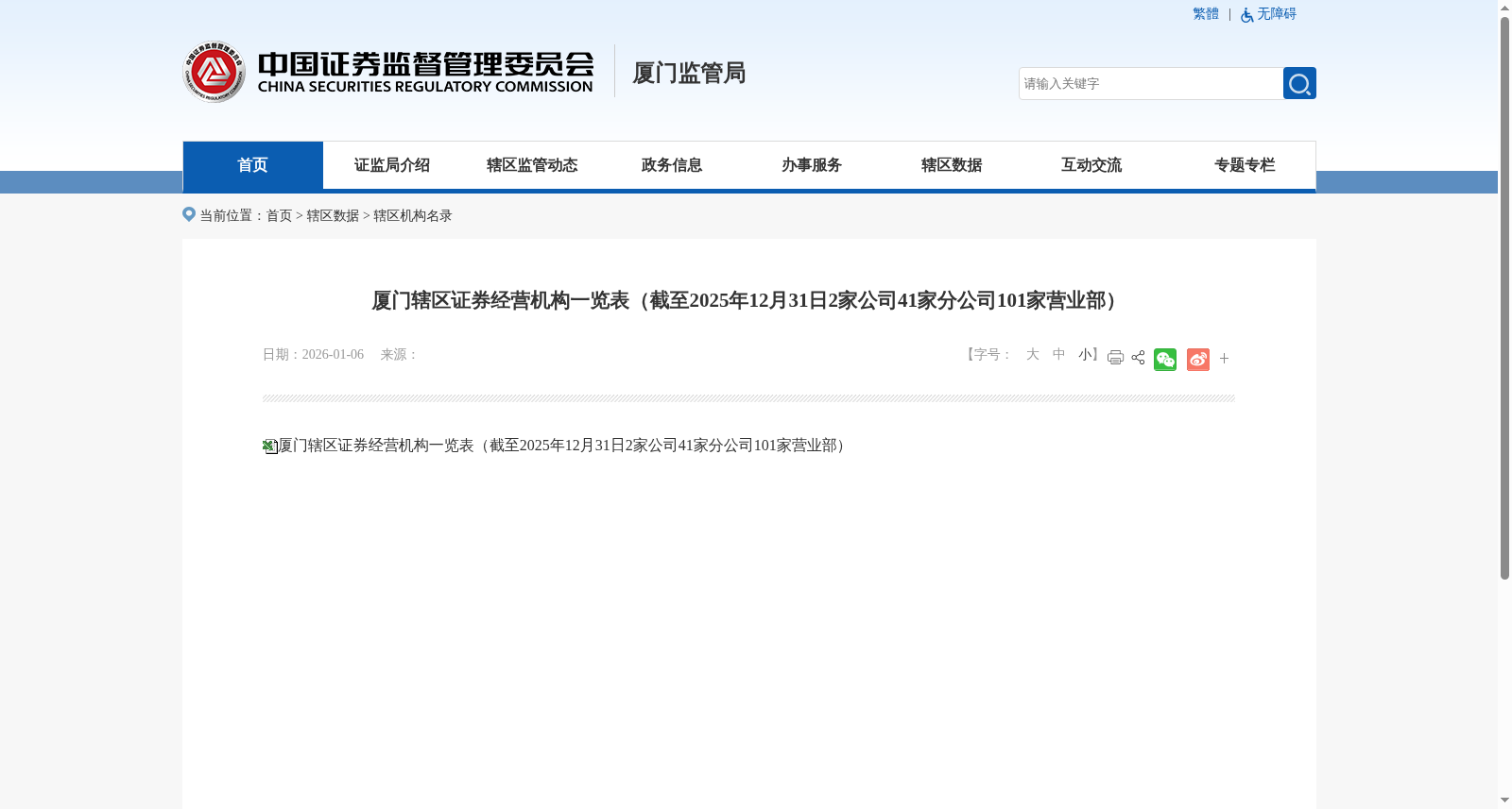 厦门辖区证券经营机构一览表(截至2025年12月31日2家公司41家分公司101家营业部) 数据集图片