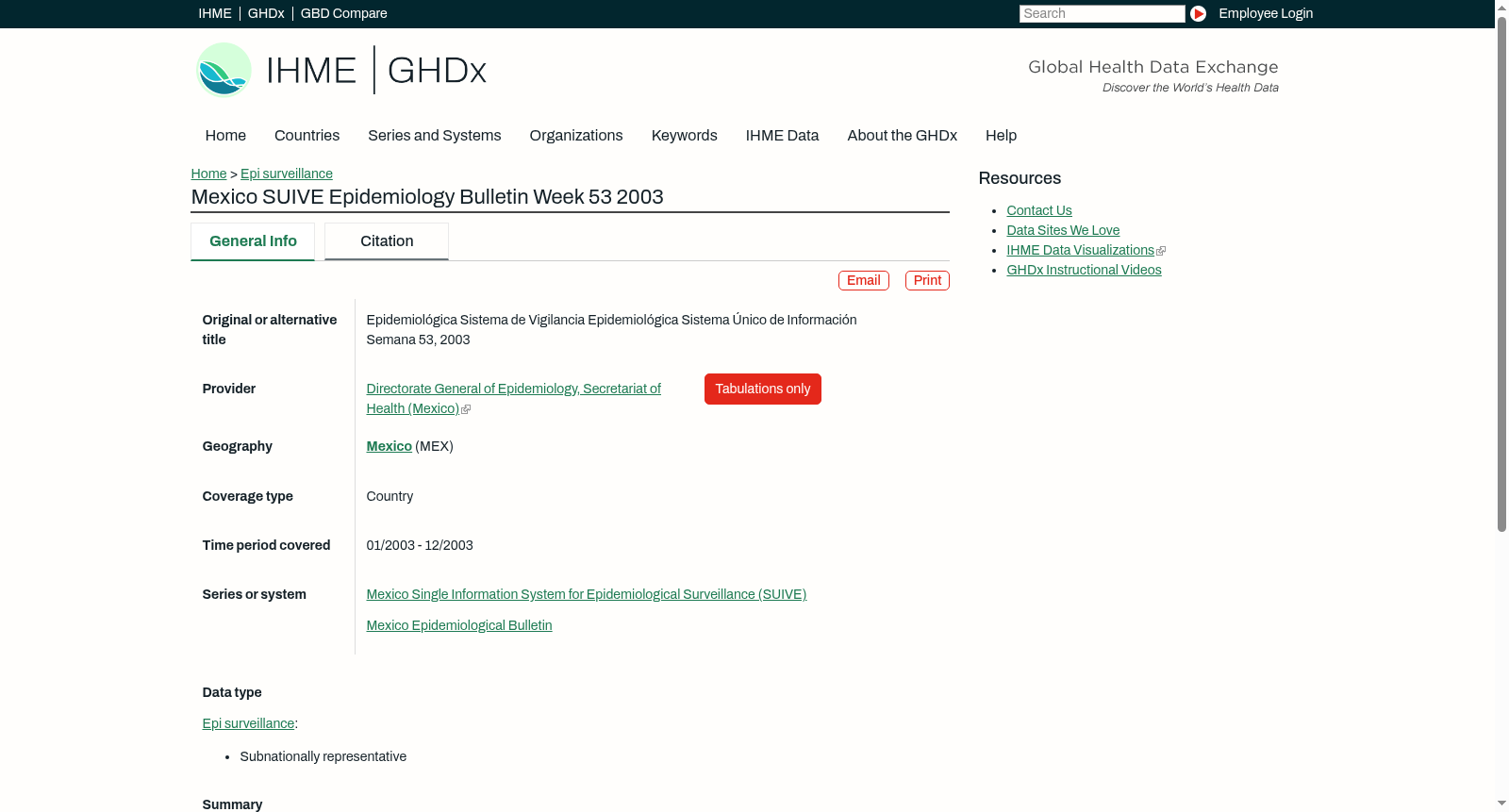 Mexico SUIVE Epidemiology Bulletin Week 53 2003 数据集图片