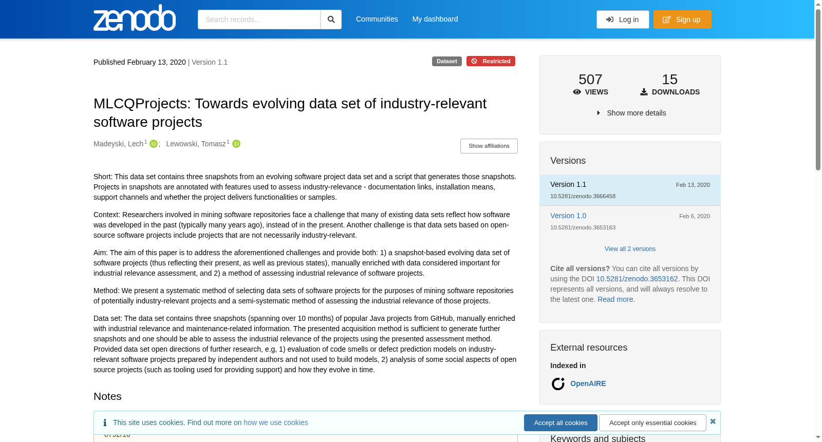 MLCQProjects: Towards evolving data set of industry-relevant software projects 数据集图片