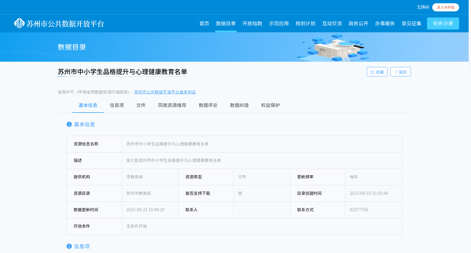 苏州市中小学生品格提升与心理健康教育名单 数据集图片