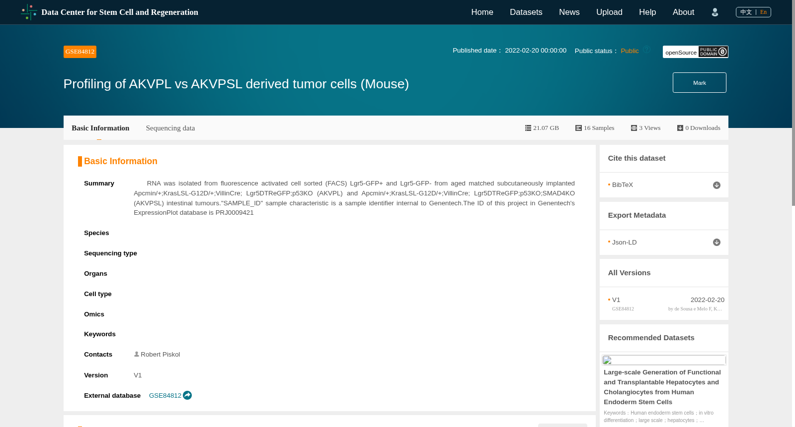 Profiling of AKVPL vs AKVPSL derived tumor cells (Mouse) 数据集图片
