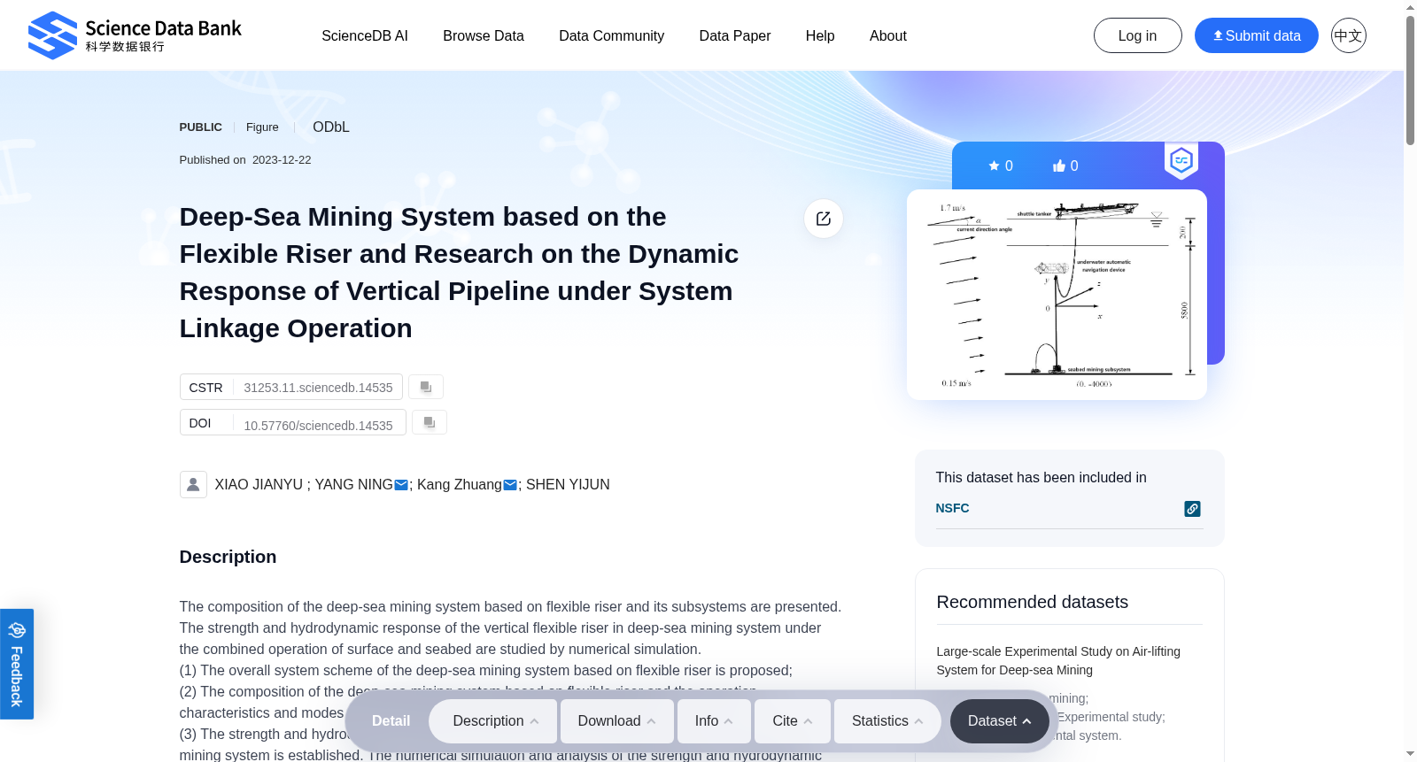Deep-Sea Mining System based on the Flexible Riser and Research on the Dynamic Response of Vertical Pipeline under System Linkage Operation 数据集图片