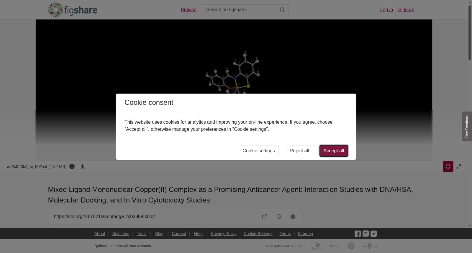Mixed Ligand Mononuclear Copper(II) Complex as a Promising Anticancer Agent: Interaction Studies with DNA/HSA, Molecular Docking, and In Vitro Cytotoxicity Studies 数据集图片
