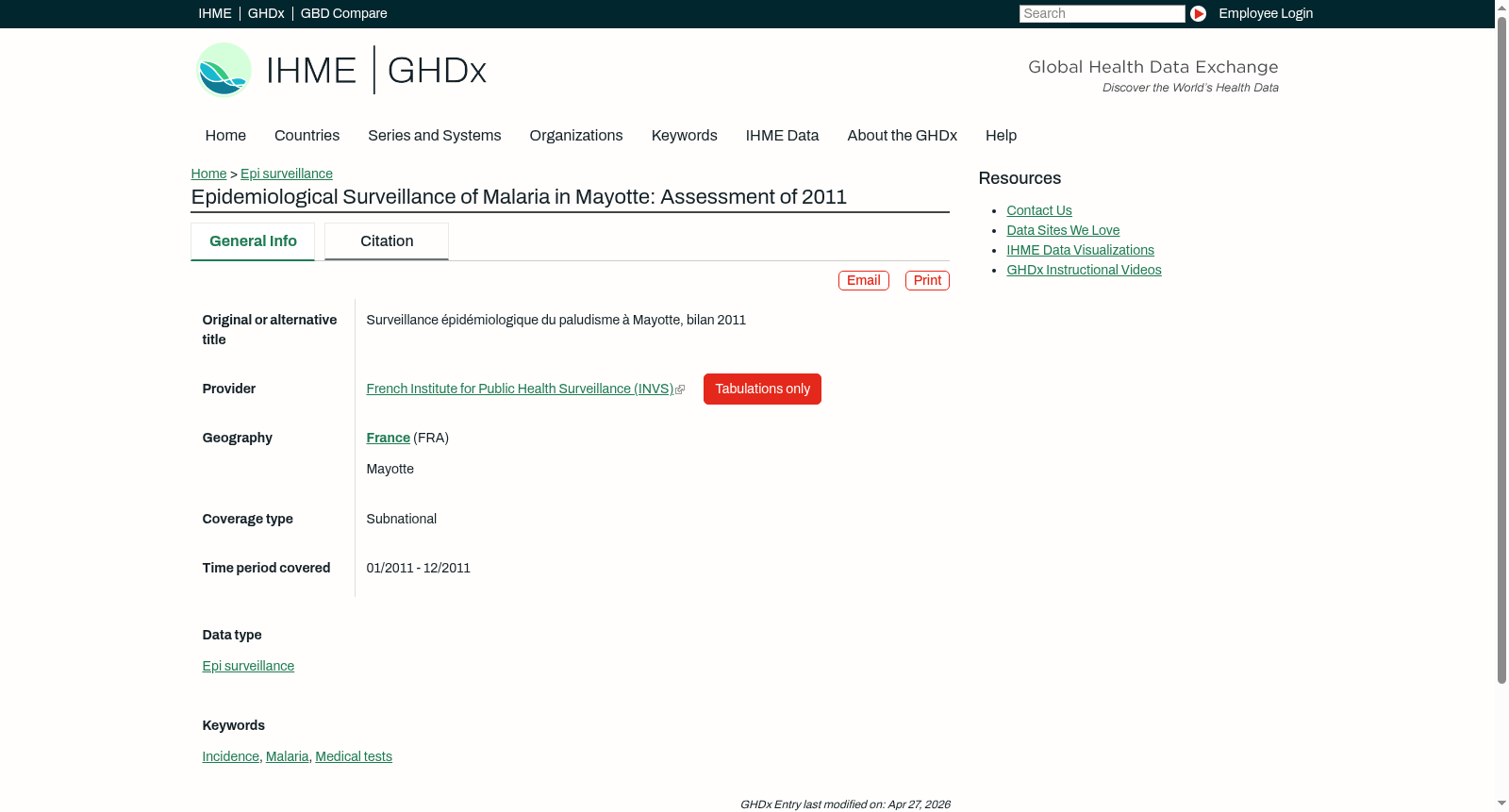 Epidemiological Surveillance of Malaria in Mayotte: Assessment of 2011 数据集图片