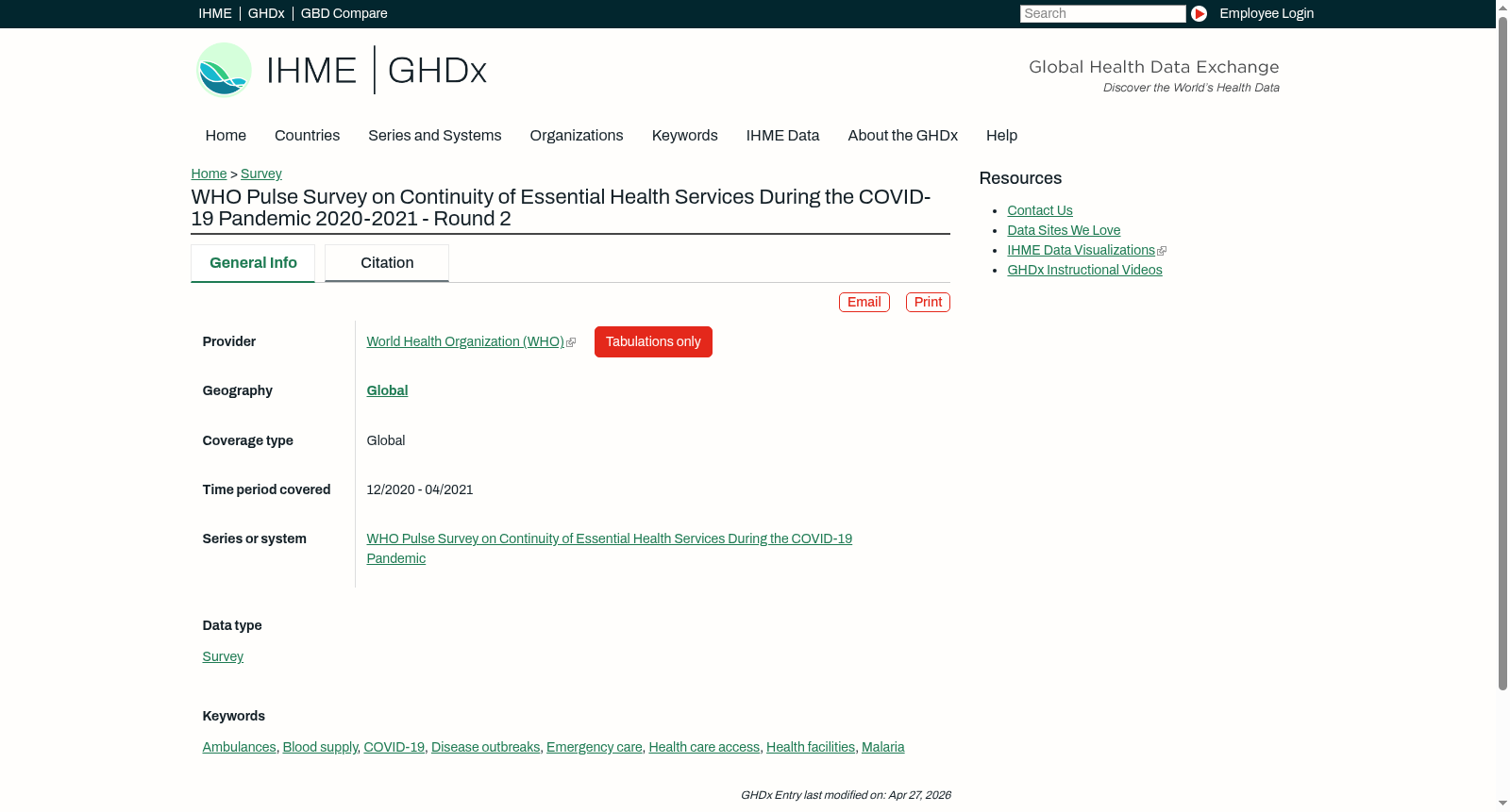 WHO Pulse Survey on Continuity of Essential Health Services During the COVID-19 Pandemic 2020-2021 - Round 2 数据集图片