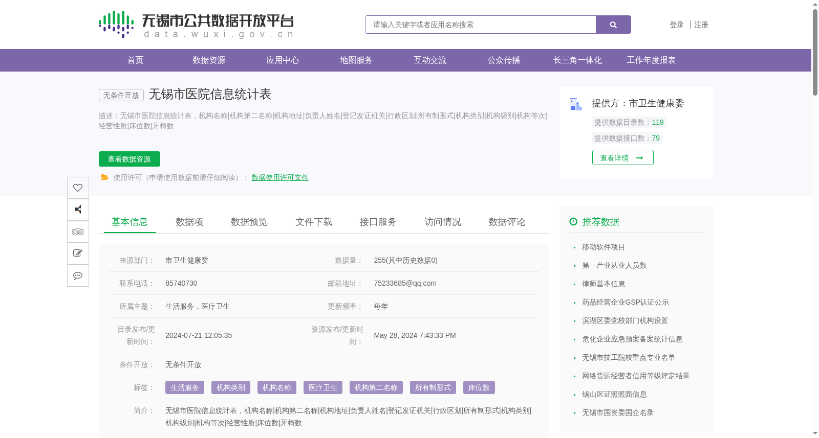 无锡市医院信息统计表 数据集图片