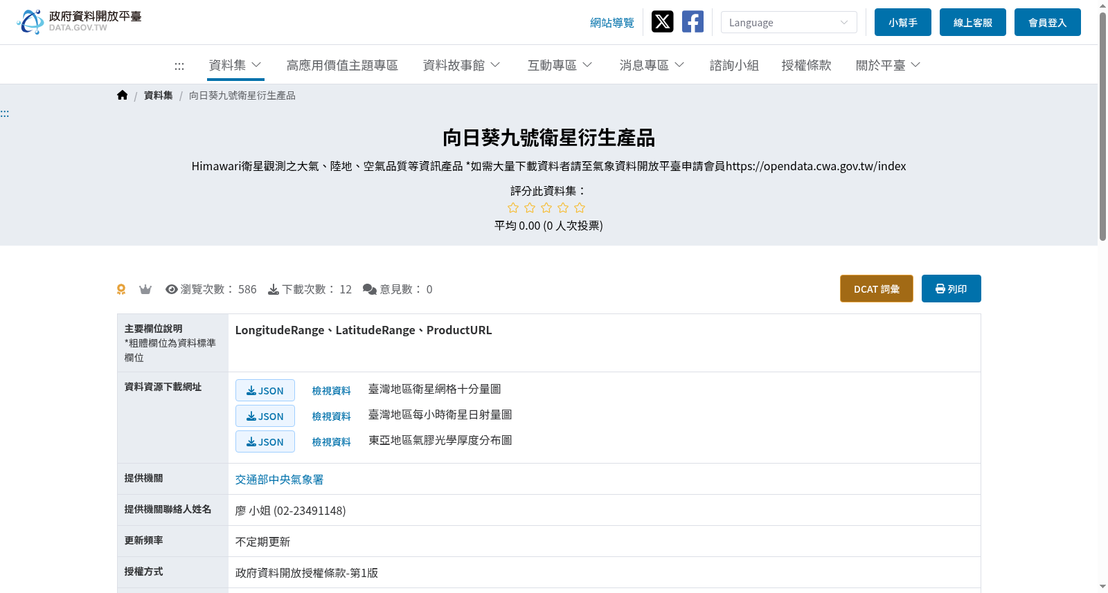 向日葵九號衛星衍生產品 数据集图片