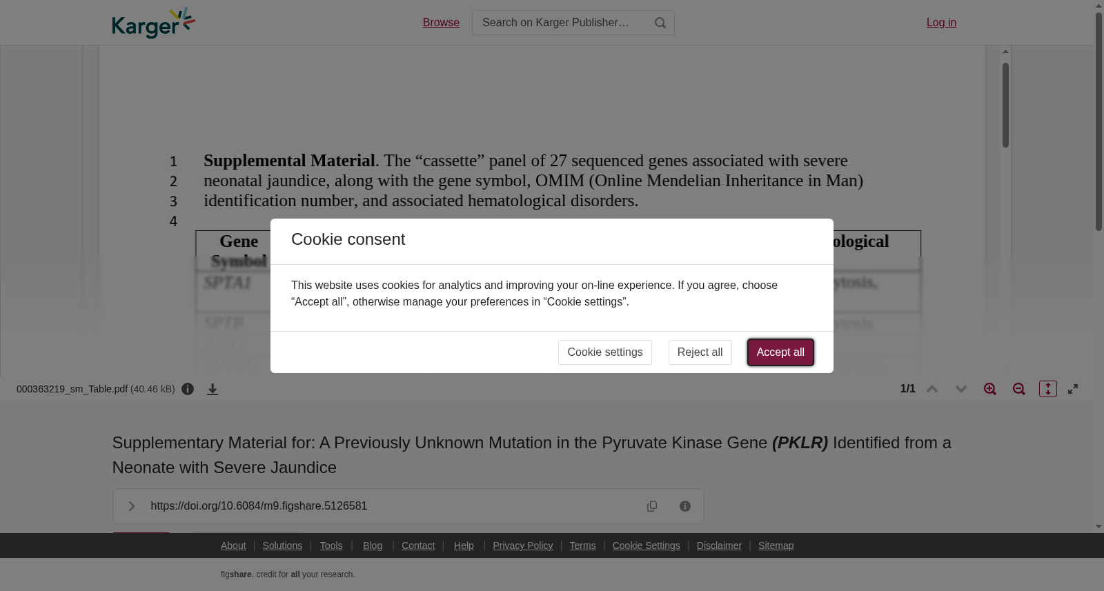 Supplementary Material for: A Previously Unknown Mutation in the Pyruvate Kinase Gene <b><i>(PKLR)</i></b> Identified from a Neonate with Severe Jaundice 数据集图片