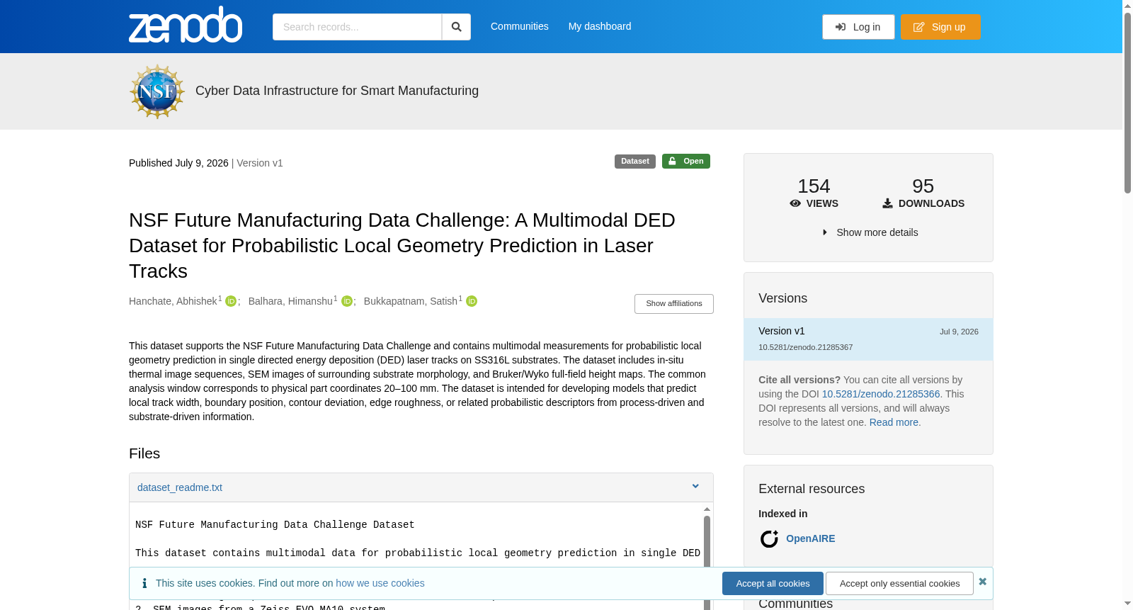 NSF Future Manufacturing Data Challenge: A Multimodal DED Dataset for Probabilistic Representation and Prediction of Laser-Track Geometry 数据集图片