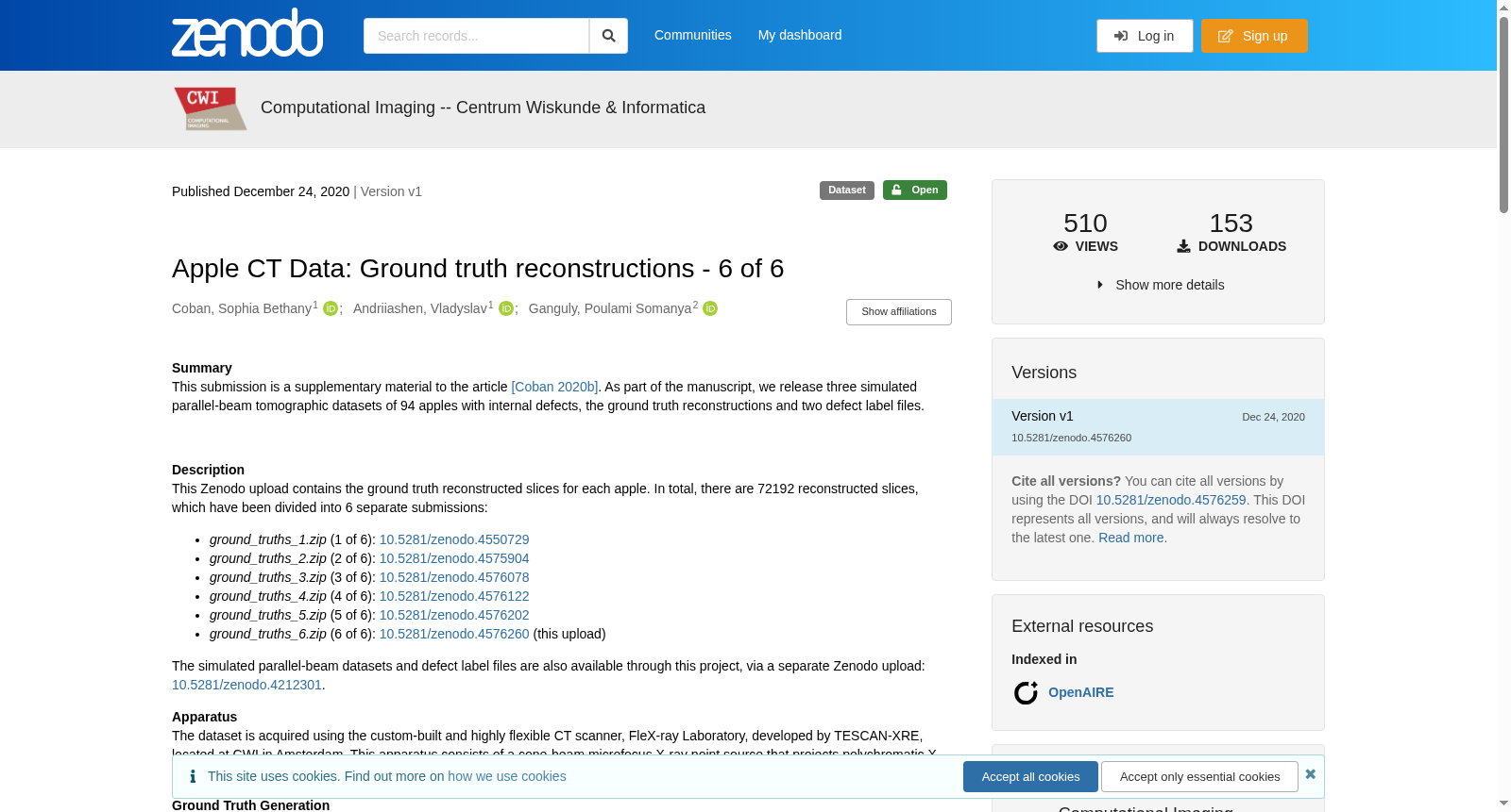 Apple CT Data: Ground truth reconstructions - 6 of 6 数据集图片