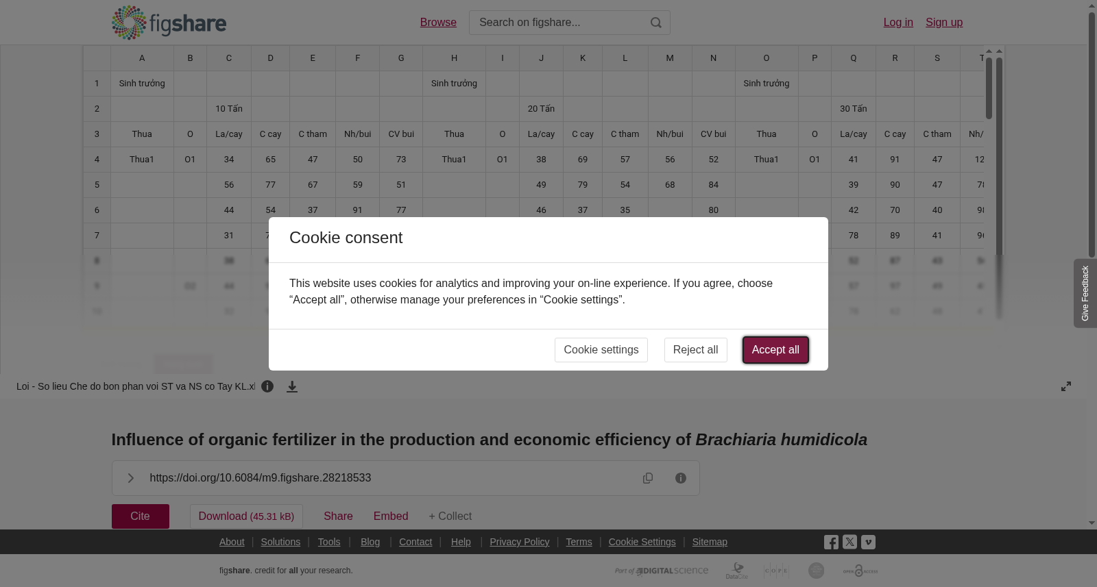 <b>Influence of organic fertilizer in the production and economic efficiency of </b><b><i>Brachiaria humidicola</i></b> 数据集图片