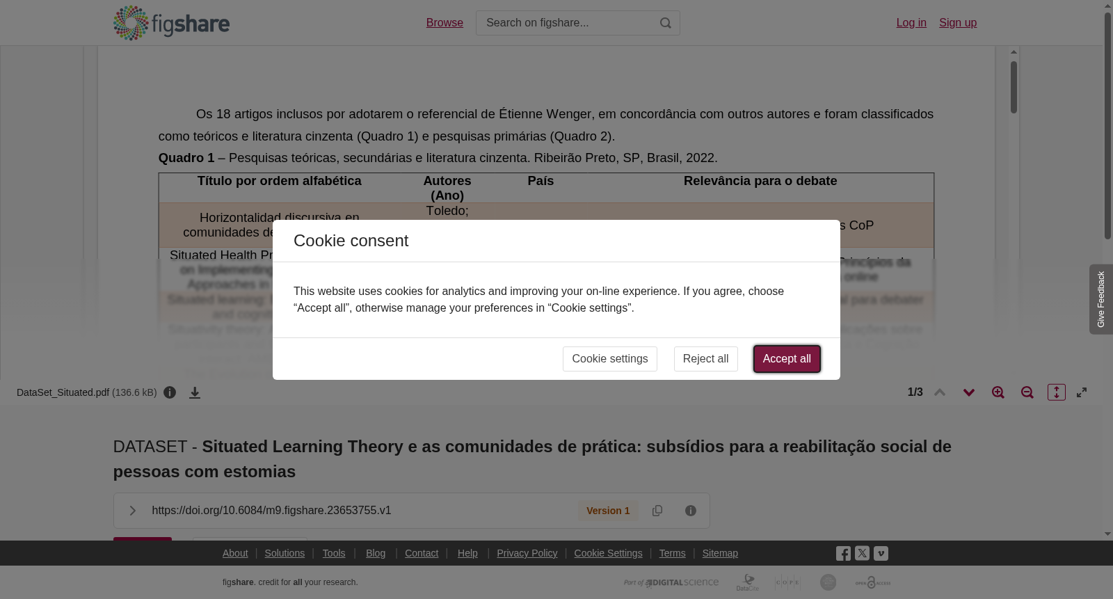 DATASET - <strong>Situated Learning Theory e as comunidades de prática: subsídios para a reabilitação social de pessoas com estomias</strong> 数据集图片