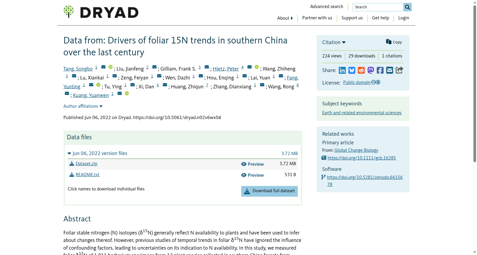 Data from: Drivers of foliar 15N trends in southern China over the last century 数据集图片
