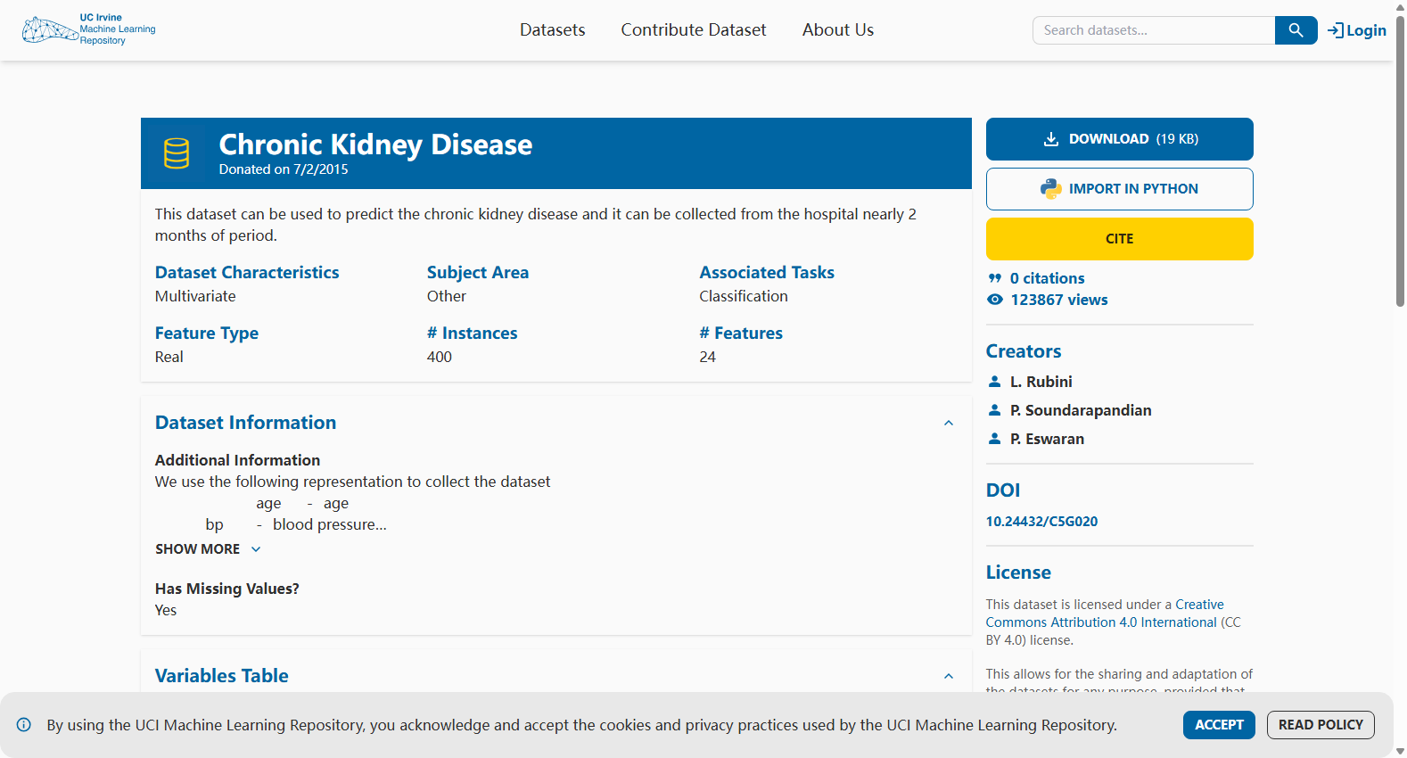 Chronic Kidney Disease Dataset