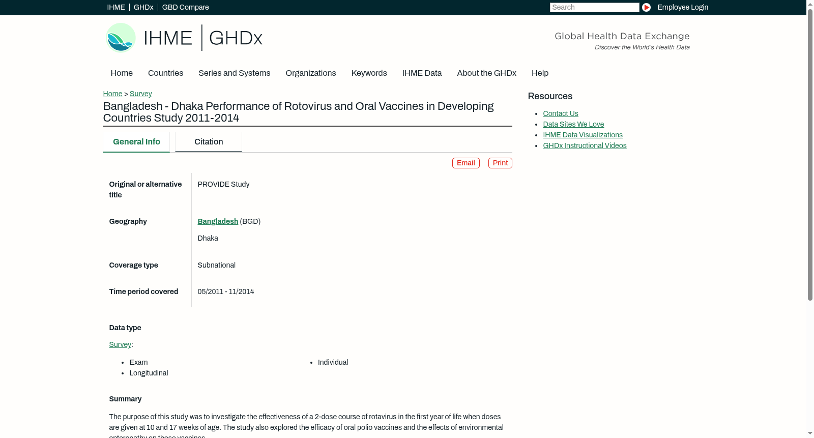 Bangladesh - Dhaka Performance of Rotovirus and Oral Vaccines in Developing Countries Study 2011-2014 数据集图片