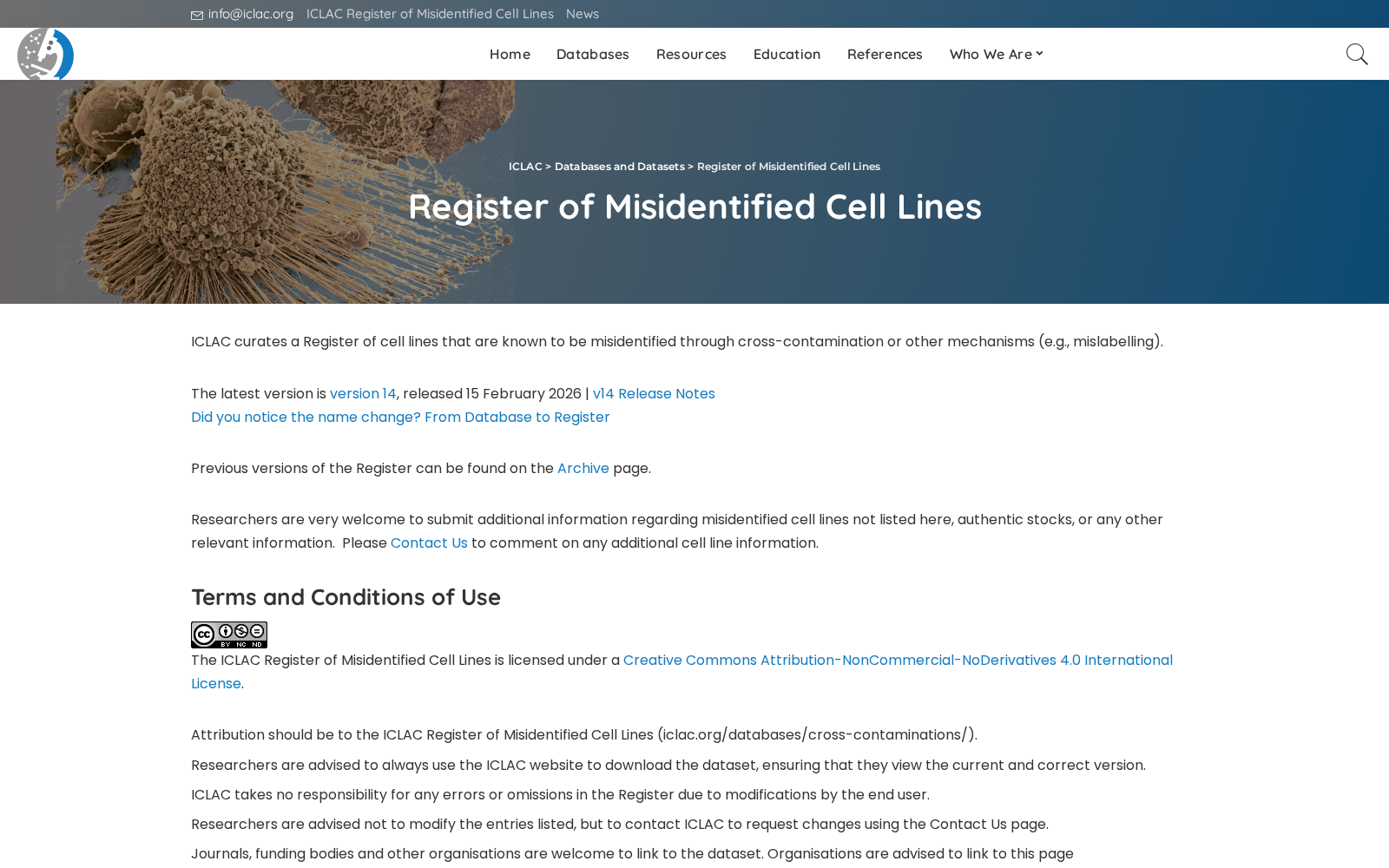ICLAC Database of Cross-Contaminated or Misidentified Cell Lines 数据集图片