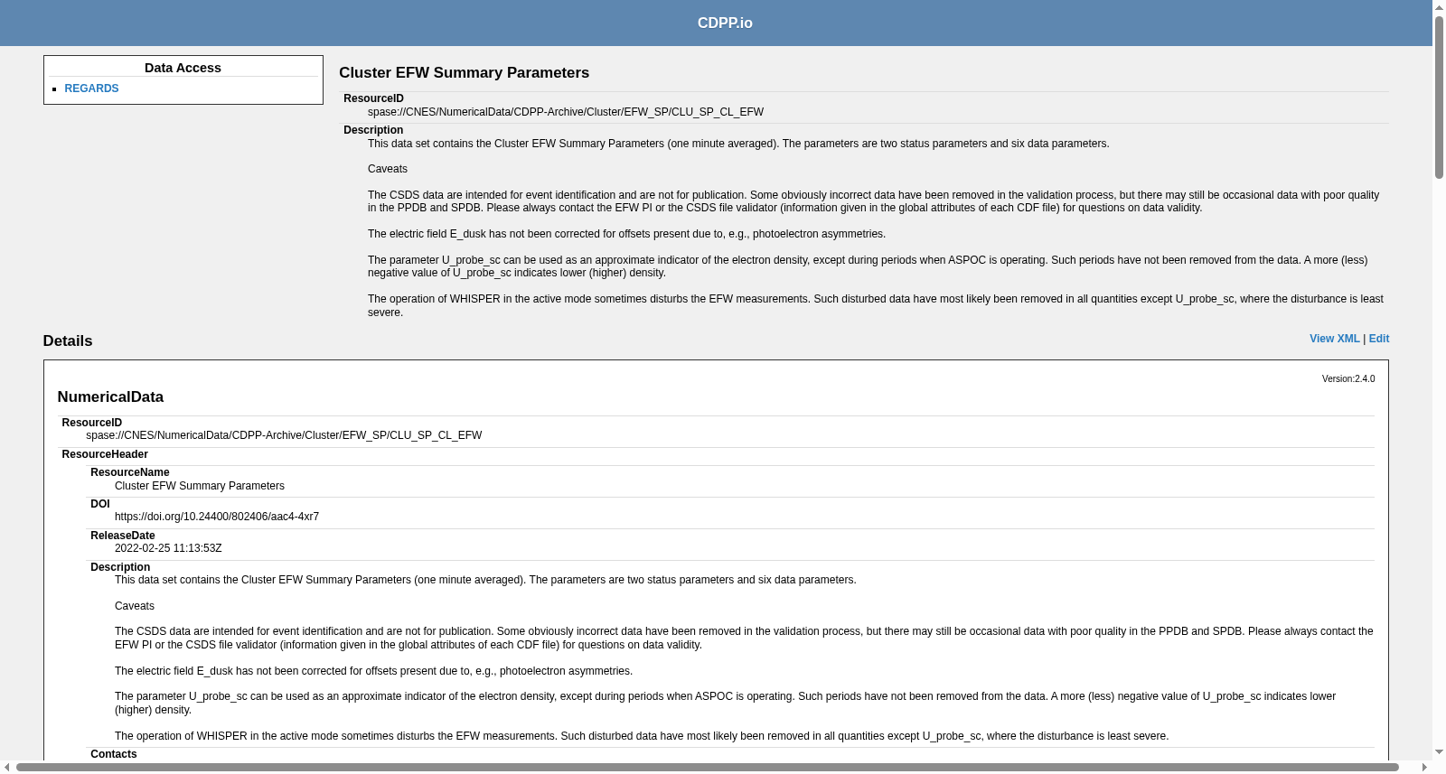 Cluster EFW Summary Parameters 数据集图片