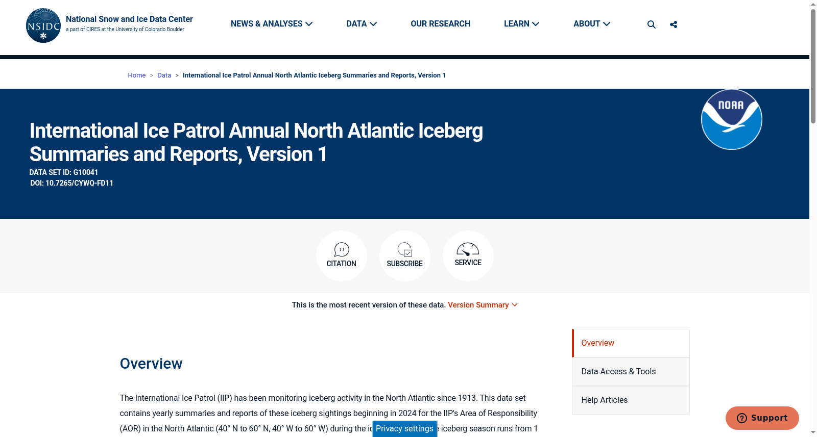 International Ice Patrol Annual North Atlantic Iceberg Summaries and Reports, Version 1 数据集图片