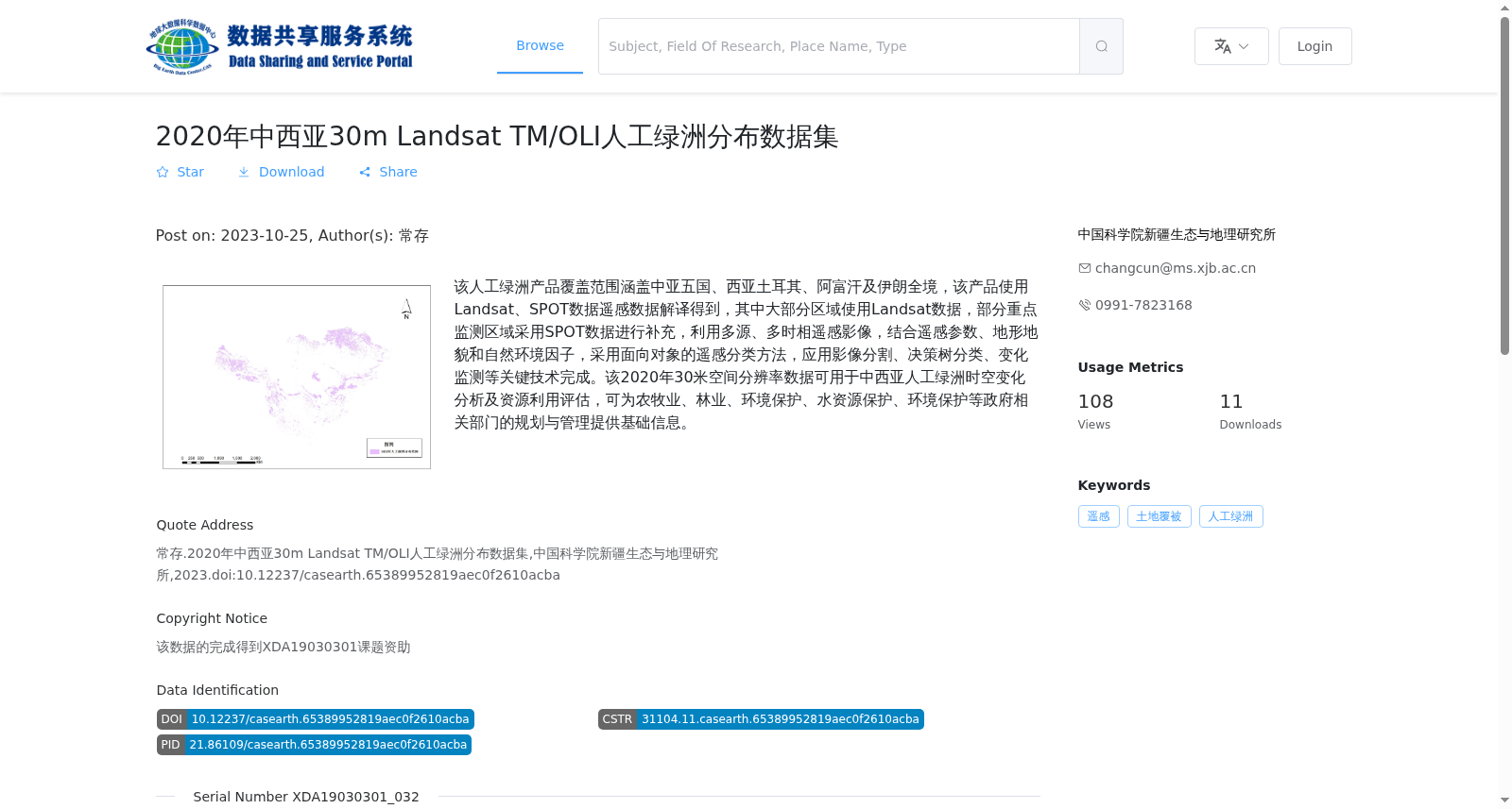 2020年中西亚30m Landsat TM/OLI人工绿洲分布数据集 数据集图片