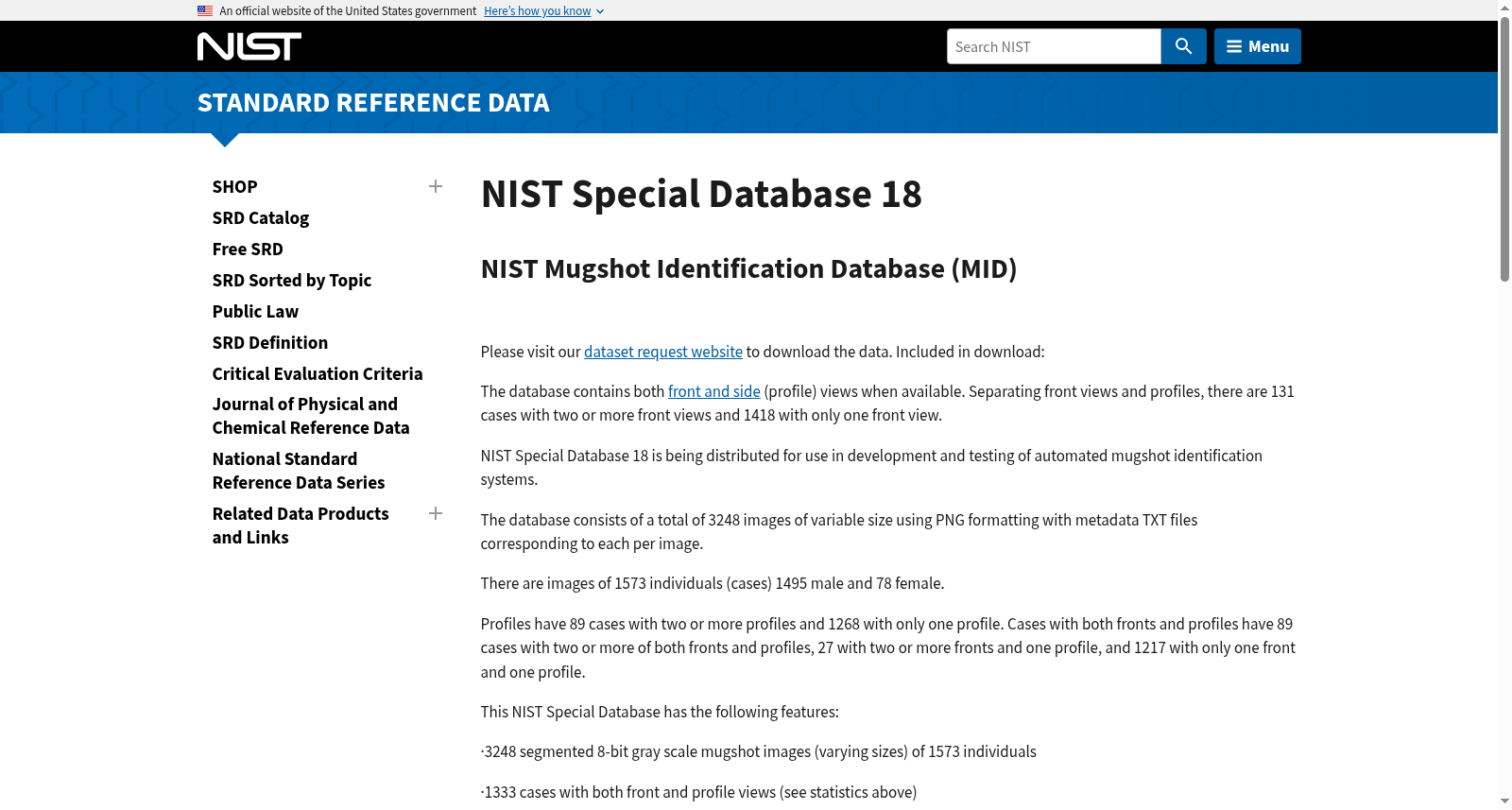 NIST Mugshot Identification Database (MID) 数据集图片