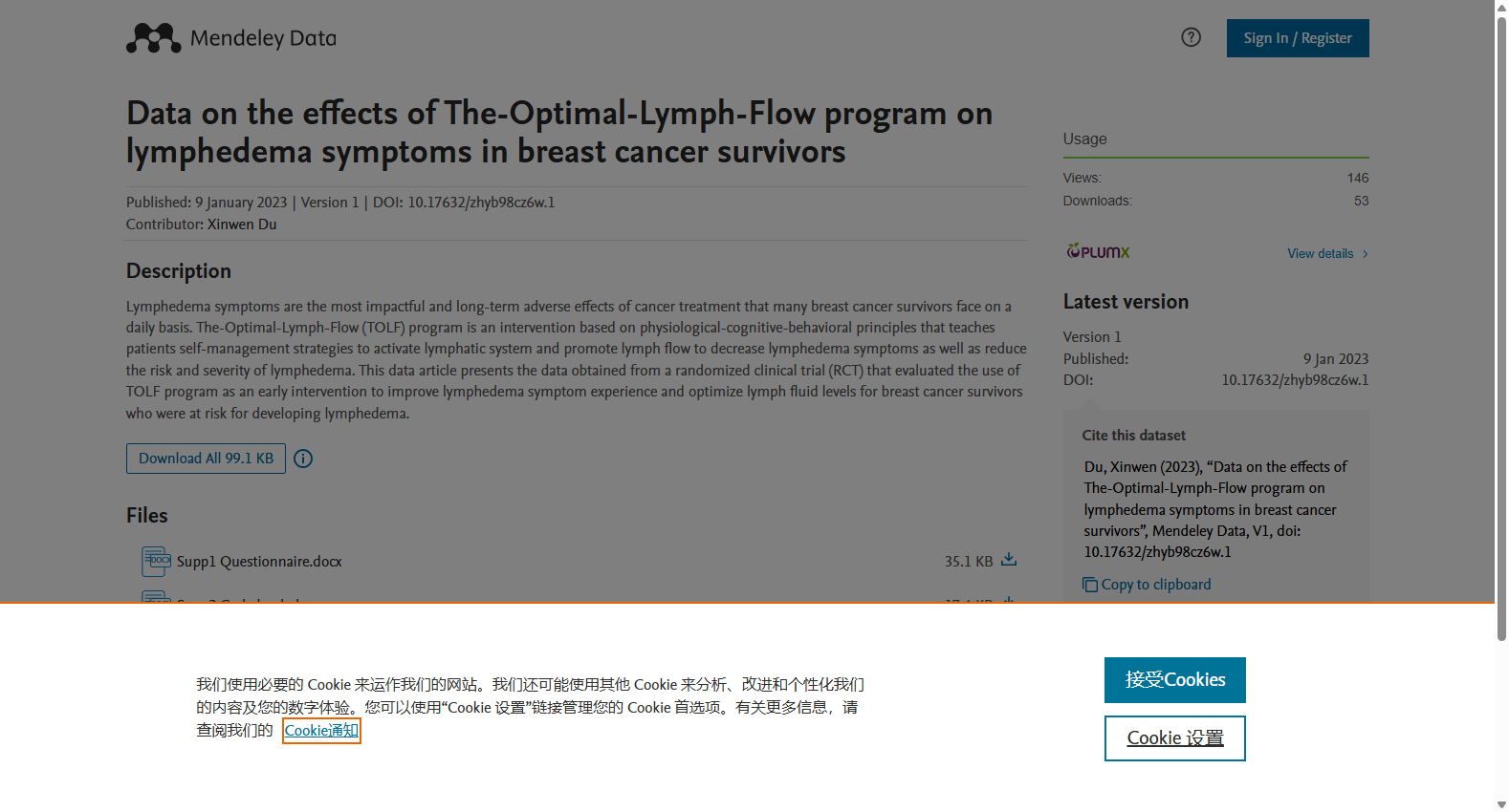 Data on the effects of The-Optimal-Lymph-Flow program on lymphedema symptoms in breast cancer survivors