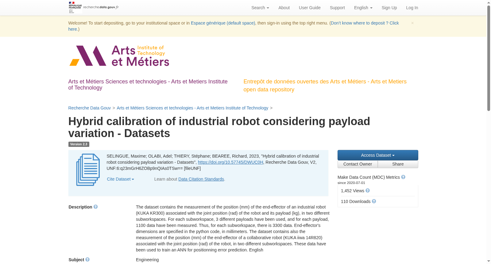 Hybrid calibration of industrial robot considering payload variation - Datasets 数据集图片