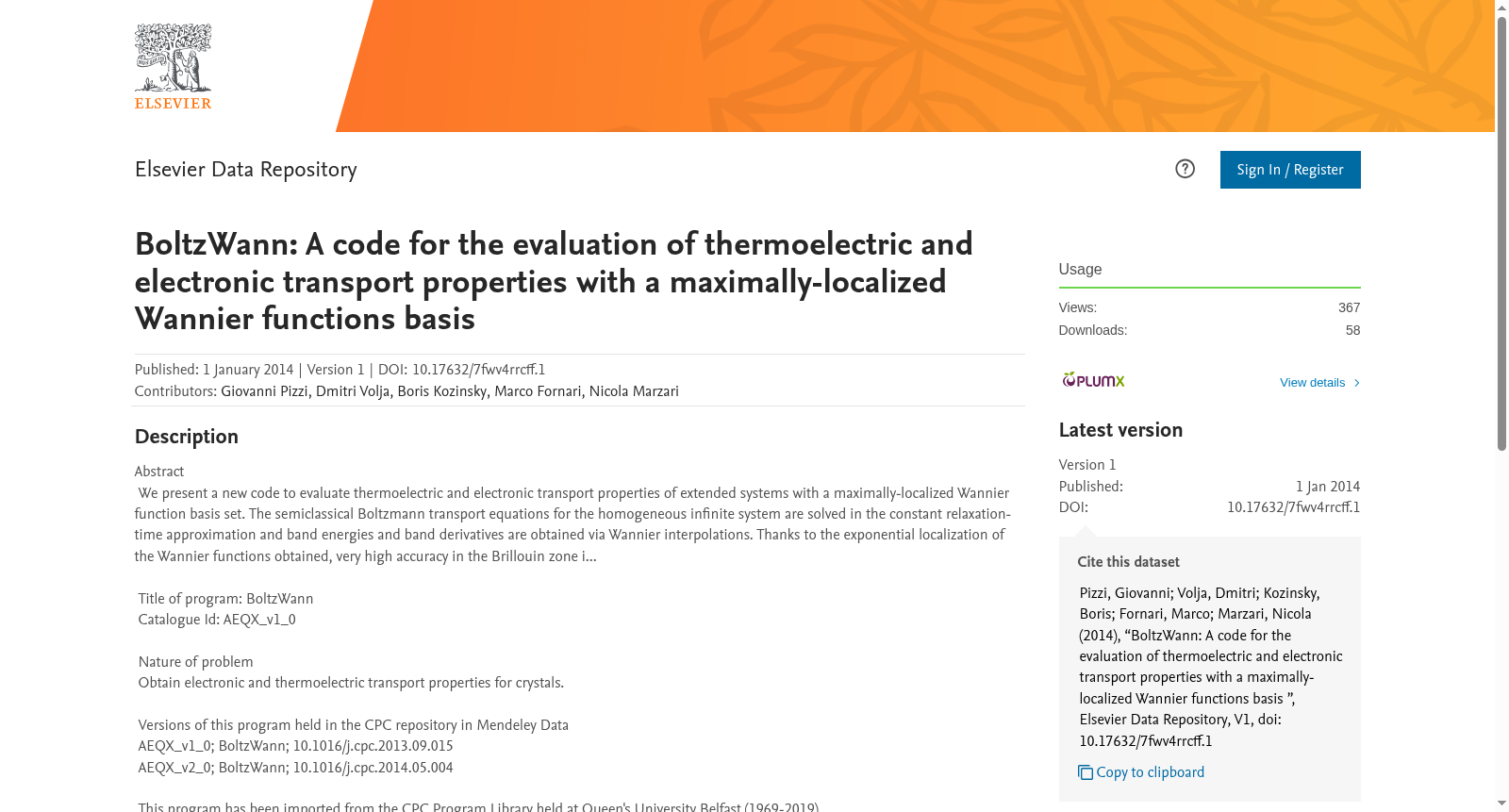 BoltzWann: A code for the evaluation of thermoelectric and electronic transport properties with a maximally-localized Wannier functions basis 数据集图片