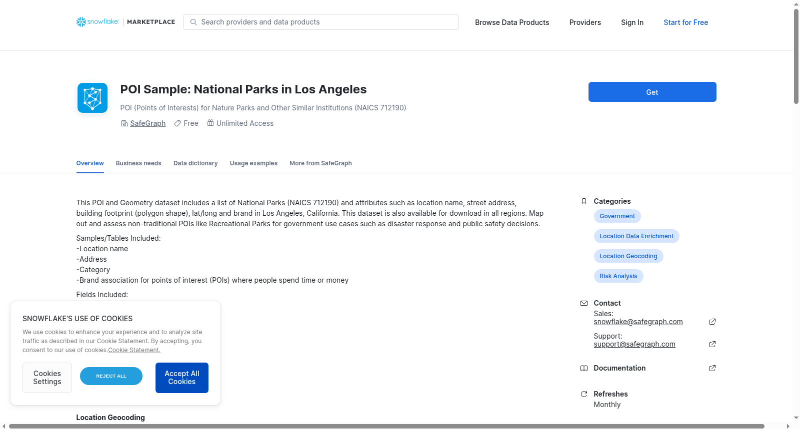 POI Sample: National Parks in Los Angeles 数据集图片