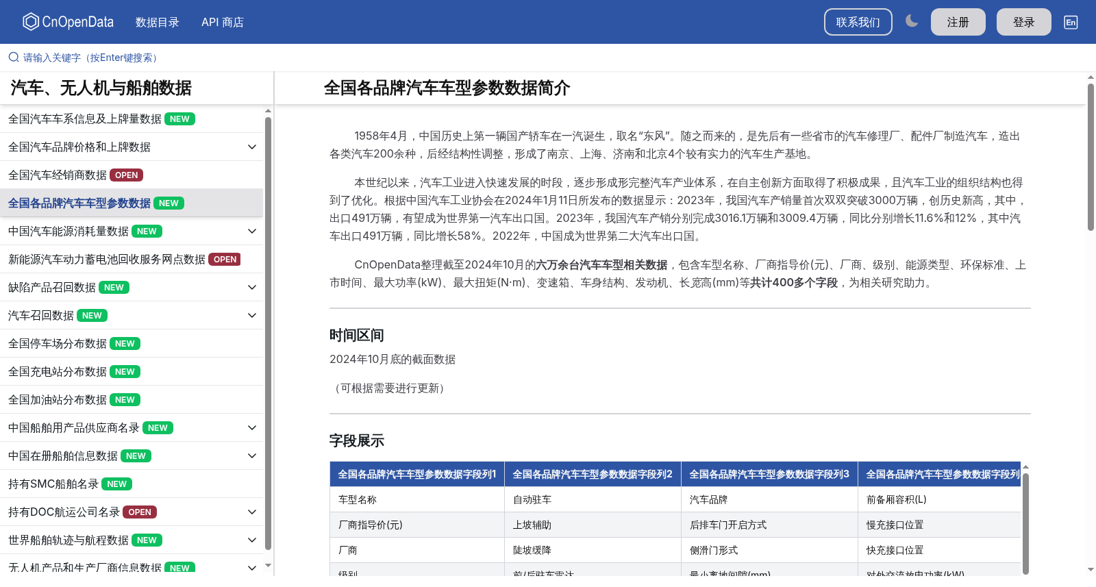 全国各品牌汽车车型参数数据 数据集图片
