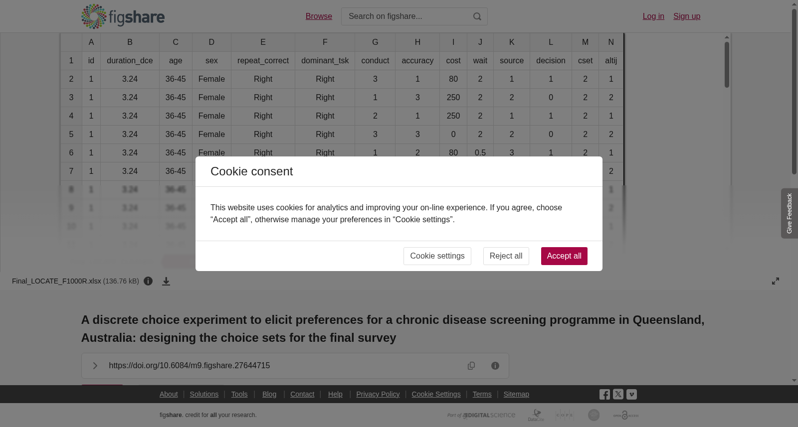 <b>A discrete choice experiment to elicit preferences for a chronic disease screening programme in Queensland, Australia: designing the choice sets for the final survey</b> 数据集图片