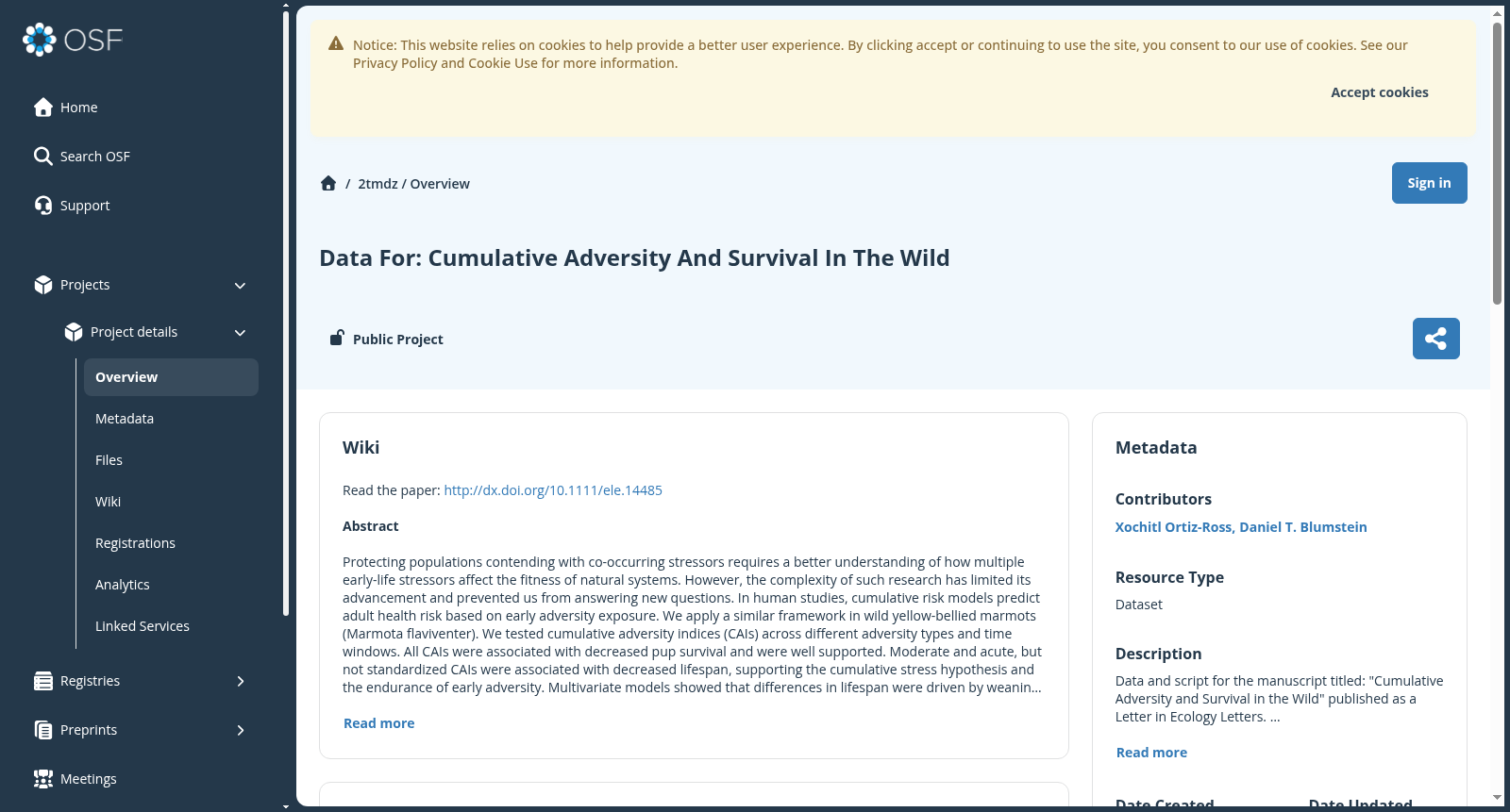 Data for: Cumulative Adversity and Survival in the Wild 数据集图片
