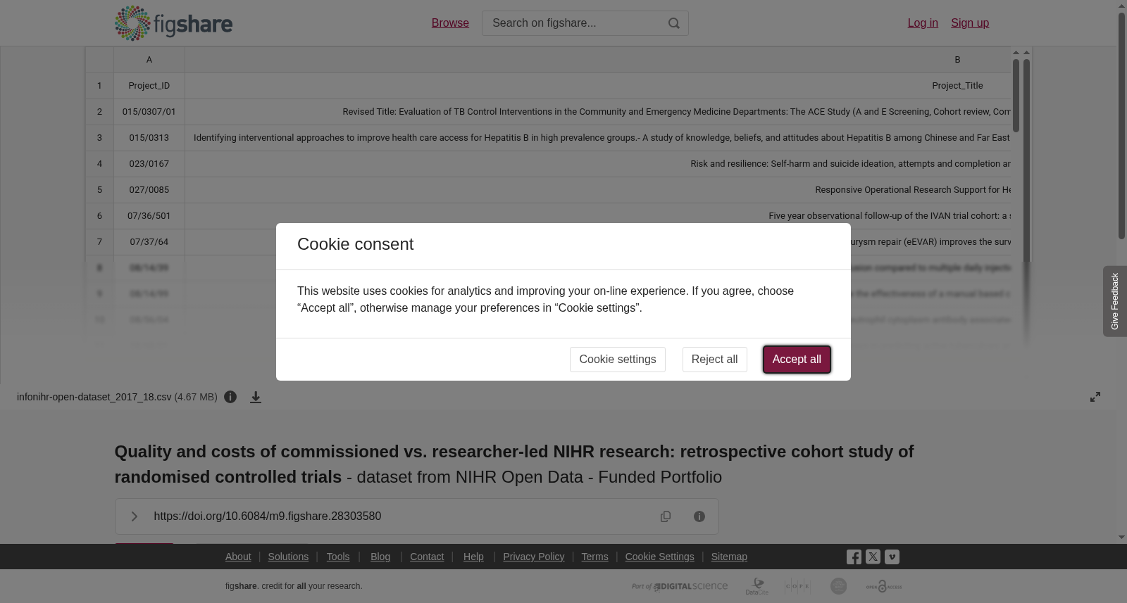 <b>Quality and costs of commissioned vs. </b><b>researcher-led </b><b>NIHR </b><b>research: retrospective cohort </b><b>study of </b><b>randomised controlled trials</b> - dataset from NIHR Open Data - Funded Portfolio 数据集图片